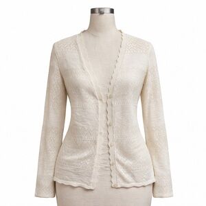Y2K fairy cottagecore Frye cream open-knit lace button-front cardigan